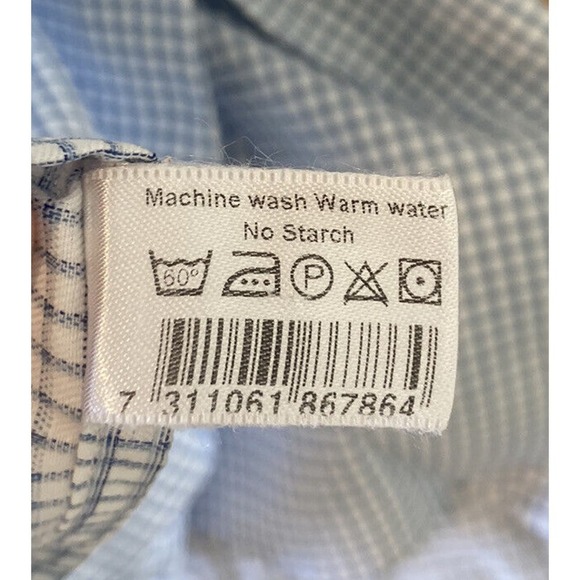 Eton Button Down Check Dress Shirt Size 17.5 Men’s Blue - Picture 4 of 8
